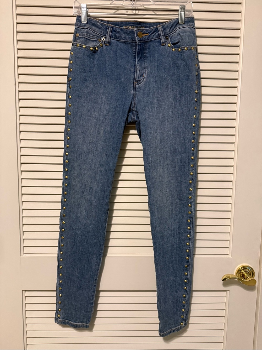 MICHAEL Michael Kors Medium Blue Skinny Jeans with Gold Studs